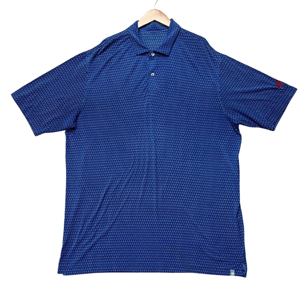 Peter Millar Polo Shirt Mens XL Blue Short Sleeve Geometric Golf Performance EUC